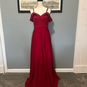 SHEIN Red Off-Shoulder Maxi Dress with Spaghetti Straps